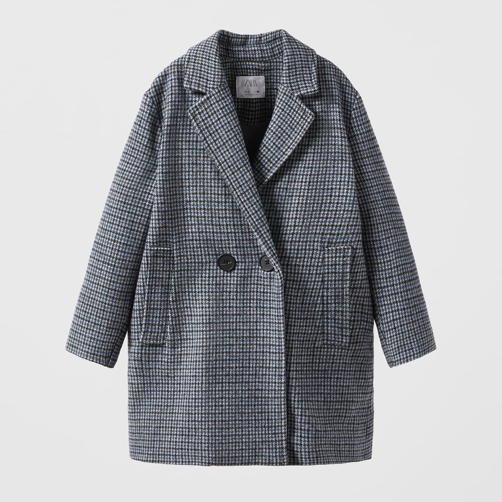 Zara Boys Blue Gray Plaid Coat Jacket Youth 13 14 Winter Dress Coat Classic